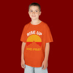 Kids Tee — "Rise Up and Pray" Mountain Sunrise Faith T‑Shirt