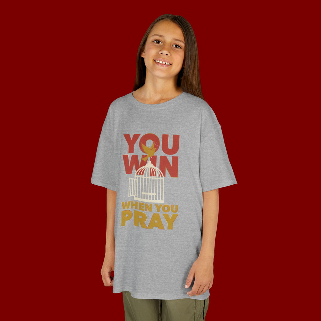 Kids Tee — "You Win When You Pray" Inspirational Christian Shirt