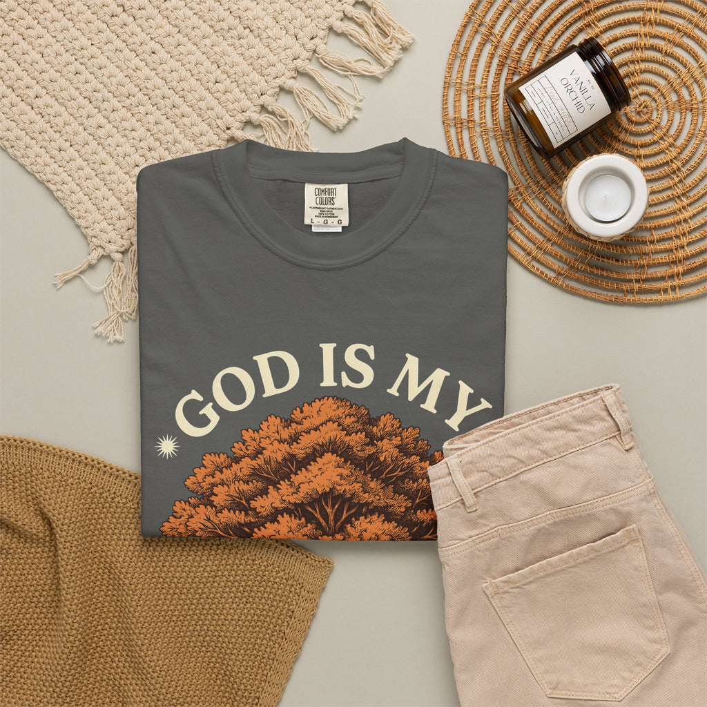 God Is My Strength Tree T-Shirt — Faith-Based Inspirational Tee