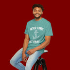 T-Shirt — "Never Panic Just Pray" Anchor Christian Faith Tee