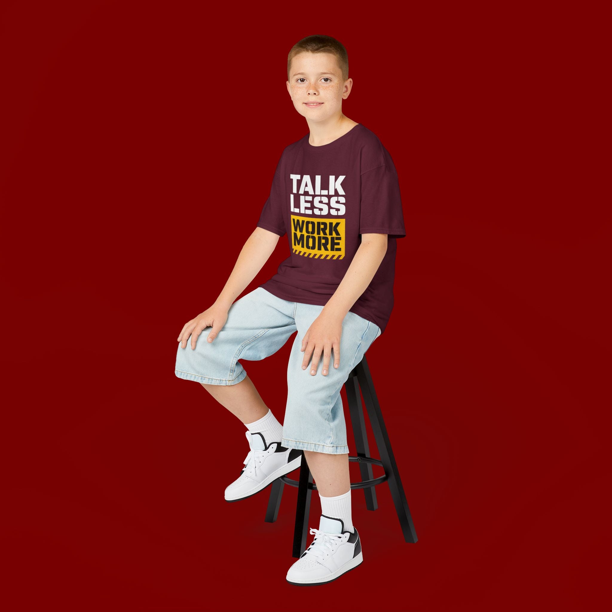 Kids T-Shirt — "Talk Less Work More" Bold Motivational Tee
