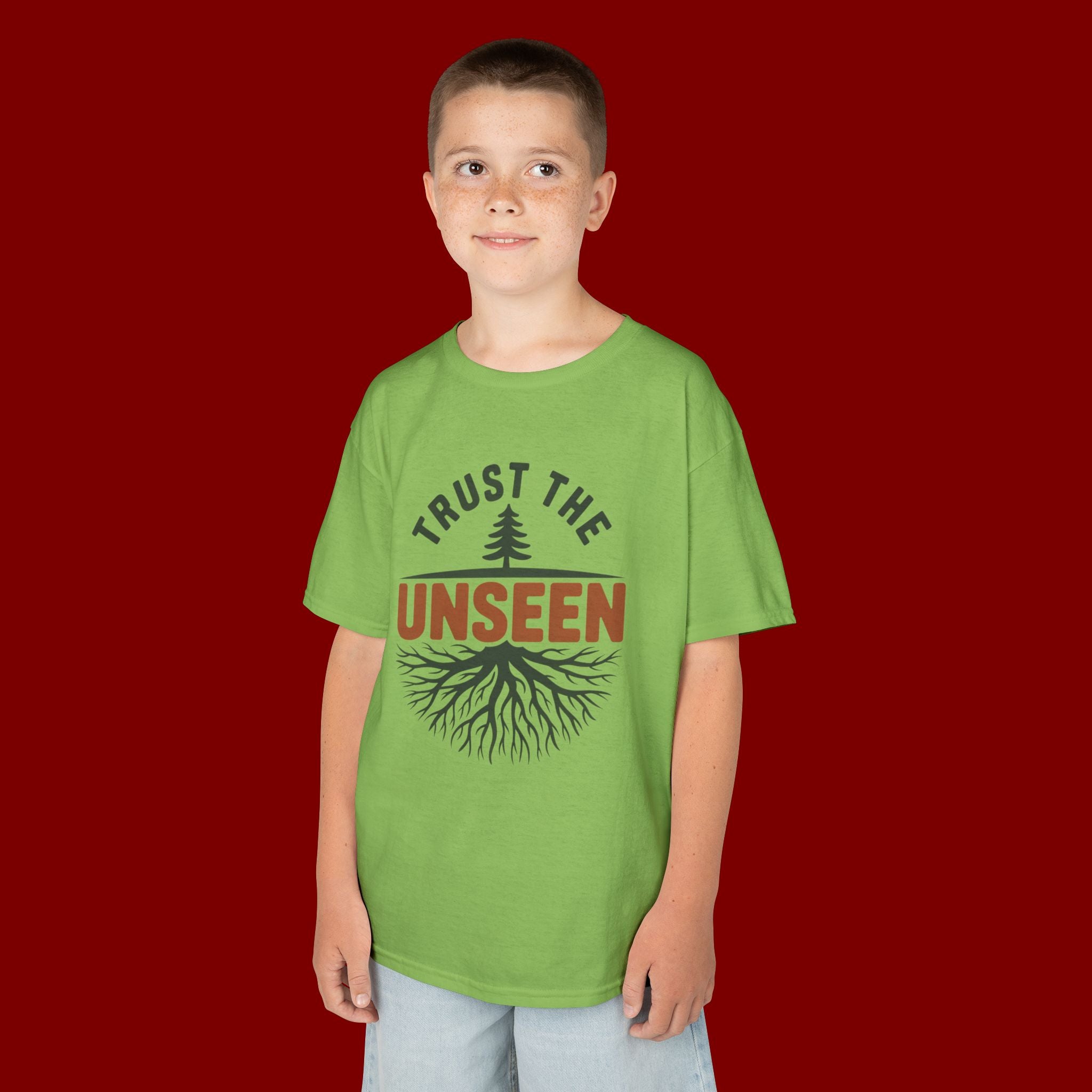Kids T‑Shirt — "Trust the Unseen" Tree & Roots Inspirational Graphic
