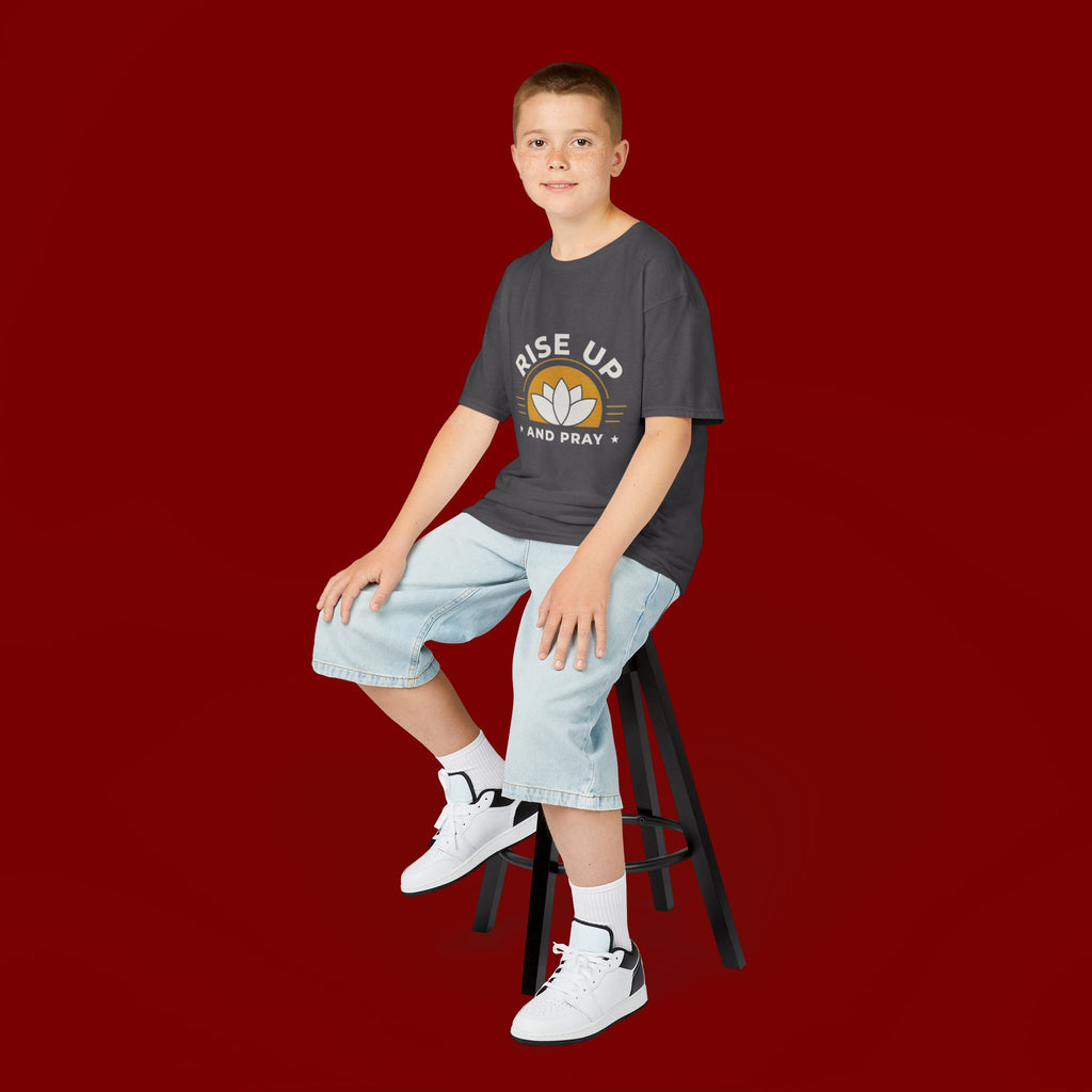 Kids T-Shirt - "Rise Up and Pray" Inspirational Christian Tee for Children