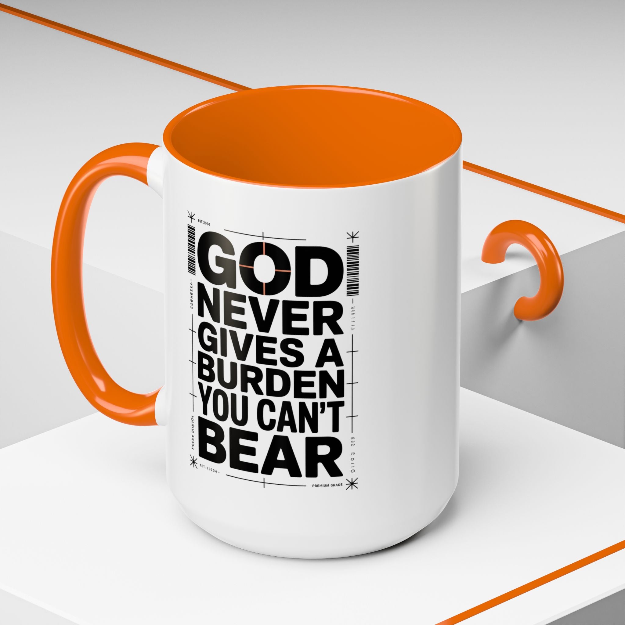 Inspirational Accent Mug – “God Never Gives a Burden You Can’t Bear”