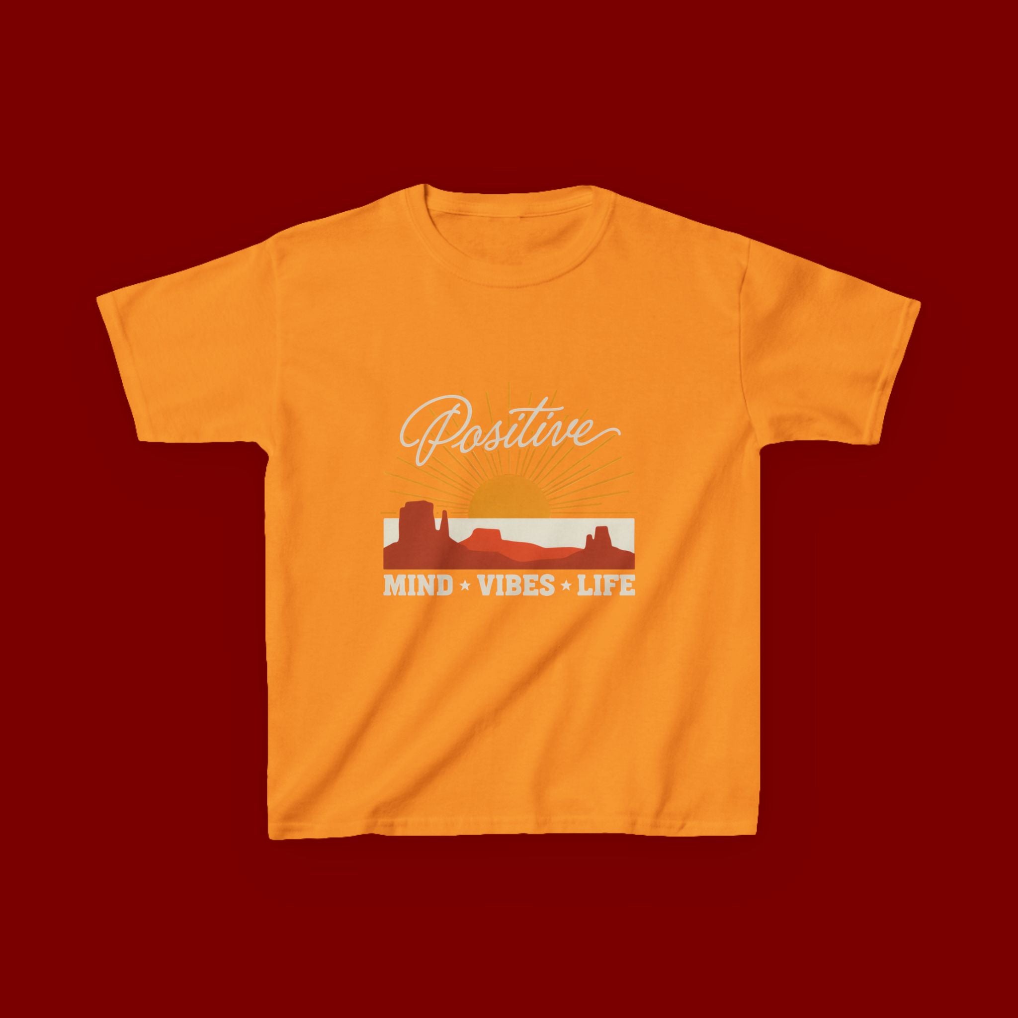 Kids T-Shirt - "Positive" Retro Sunrise Tee (Mind • Vibes • Life)