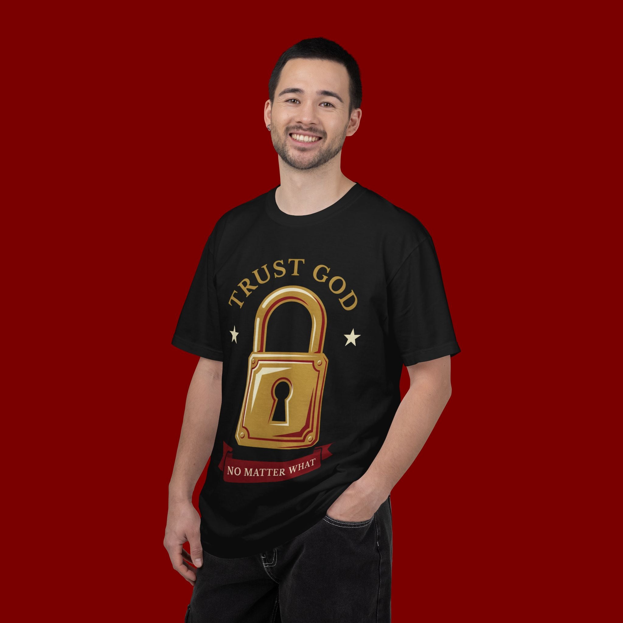 Trust God Lock T-Shirt — Christian Faith Tee “Trust God No Matter What”