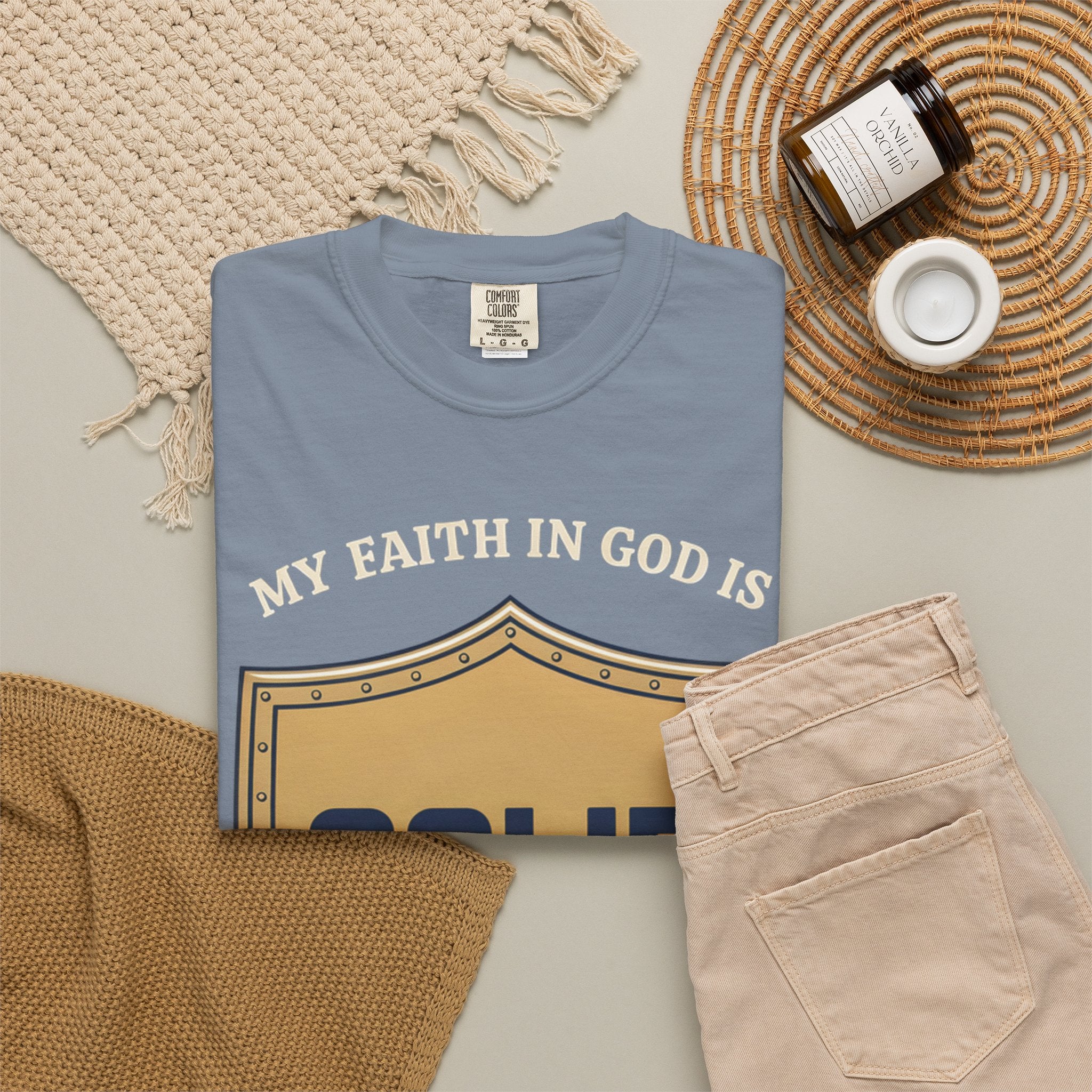 Solid Faith Shield T-Shirt — "My Faith in God Is Solid" Christian Tee