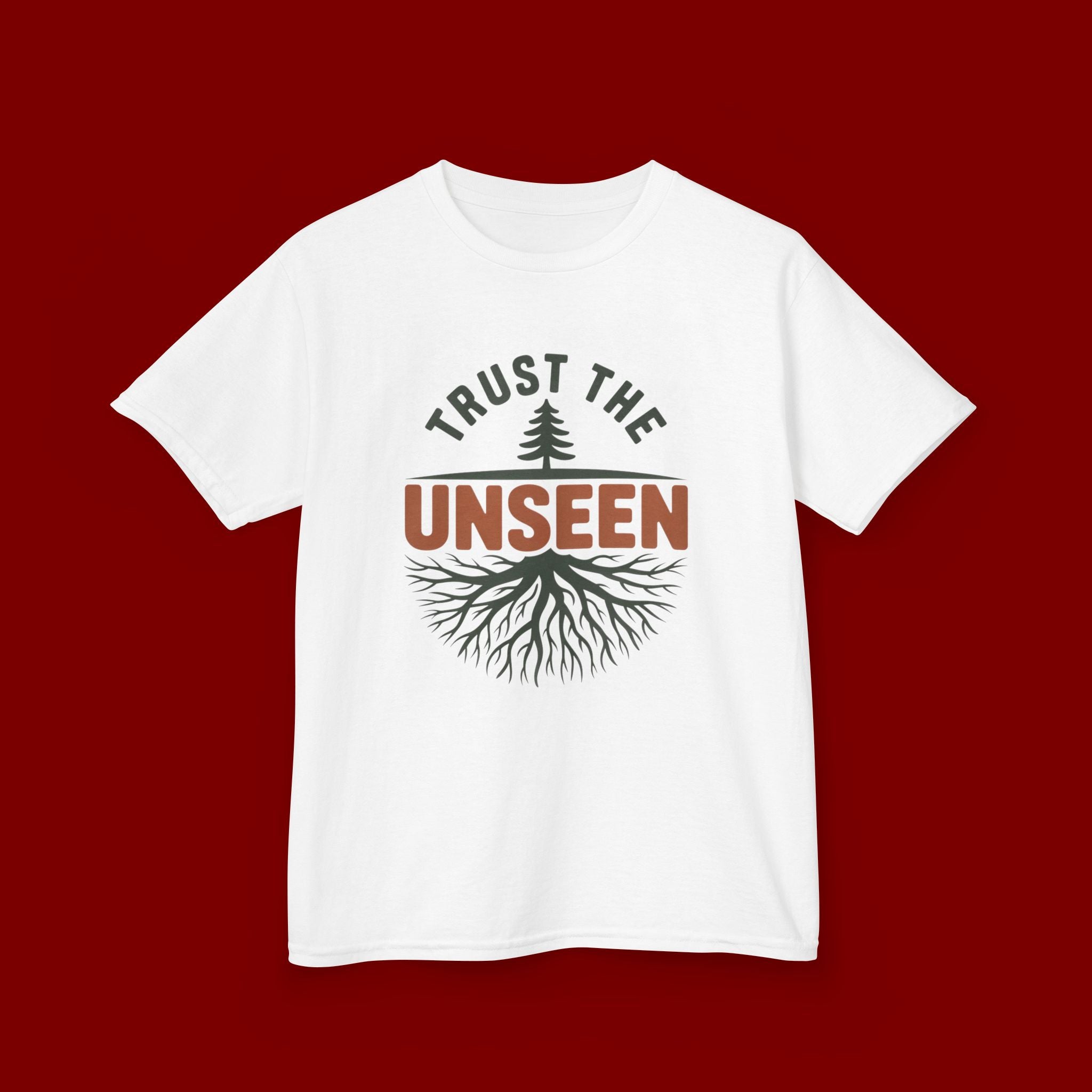 Kids T‑Shirt — "Trust the Unseen" Tree & Roots Inspirational Graphic