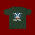 Kids Tee — “When God Steps In, Miracles Happen” Wave Heart Faith Shirt