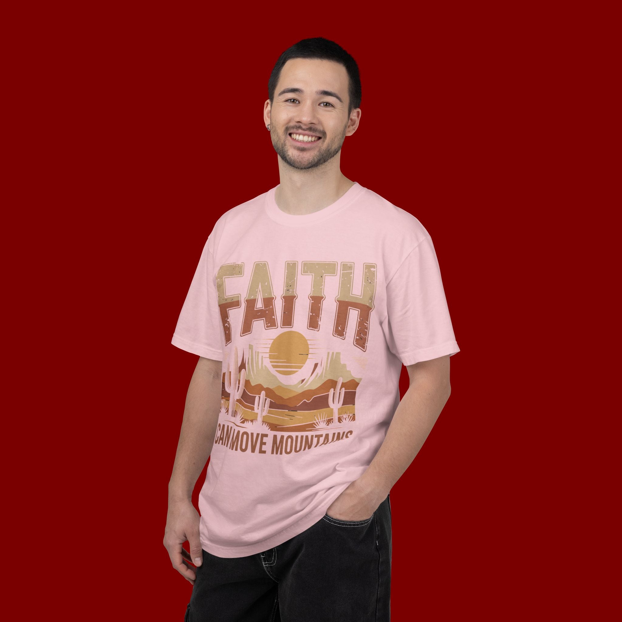 Faith Can Move Mountains T-Shirt — Retro Desert Inspirational Tee
