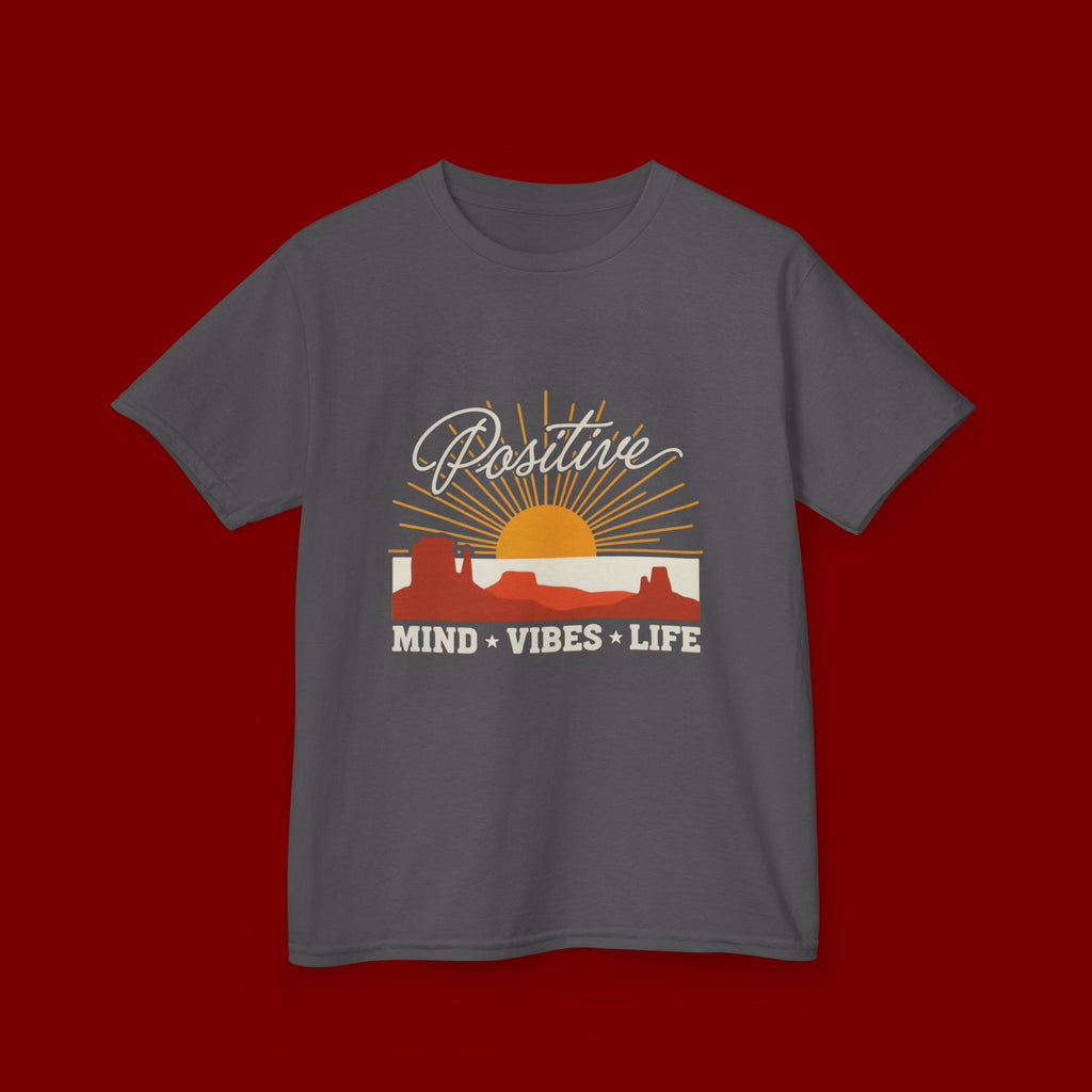 Kids T-Shirt - "Positive" Retro Sunrise Tee (Mind • Vibes • Life)