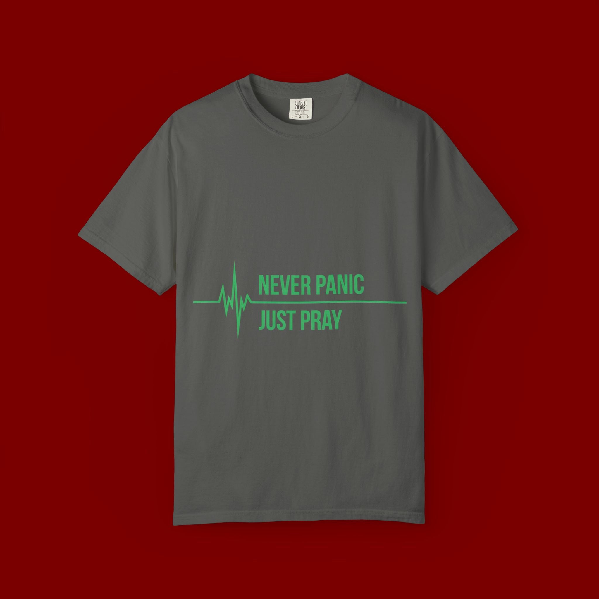 Prayer Tee — "Never Panic Just Pray" Graphic T-Shirt