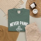 T-Shirt — "Never Panic Just Pray" Anchor Christian Faith Tee