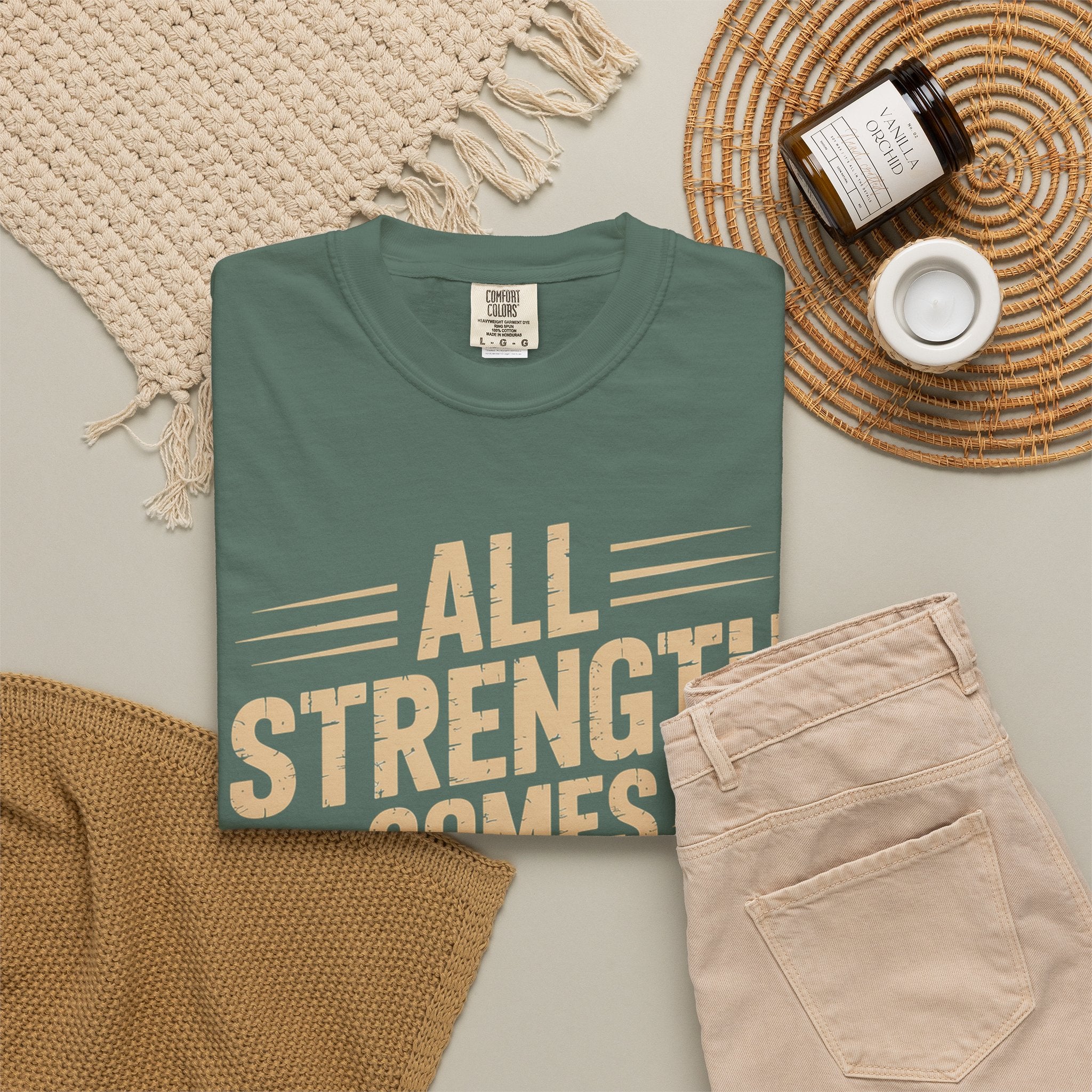 All Strength Comes From God T-Shirt — Christian Faith Graphic Tee