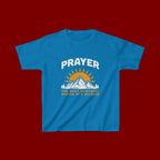 Kids Tee — "Prayer: The Most Powerful Weapon of a Believer" Mountain Sun Graphic
