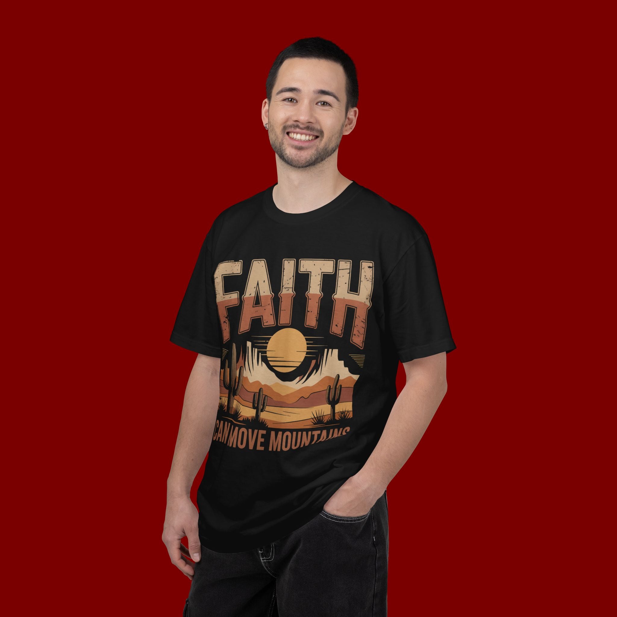 Faith Can Move Mountains T-Shirt — Retro Desert Inspirational Tee