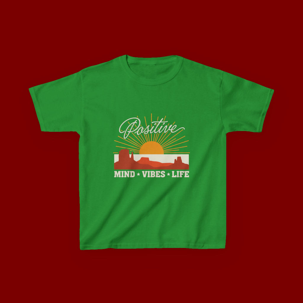 Kids T-Shirt - "Positive" Retro Sunrise Tee (Mind • Vibes • Life)