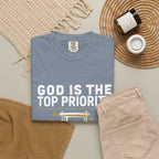 God Is The Top Priority T-Shirt — Faith Christian Inspirational Tee with Hourglass Design