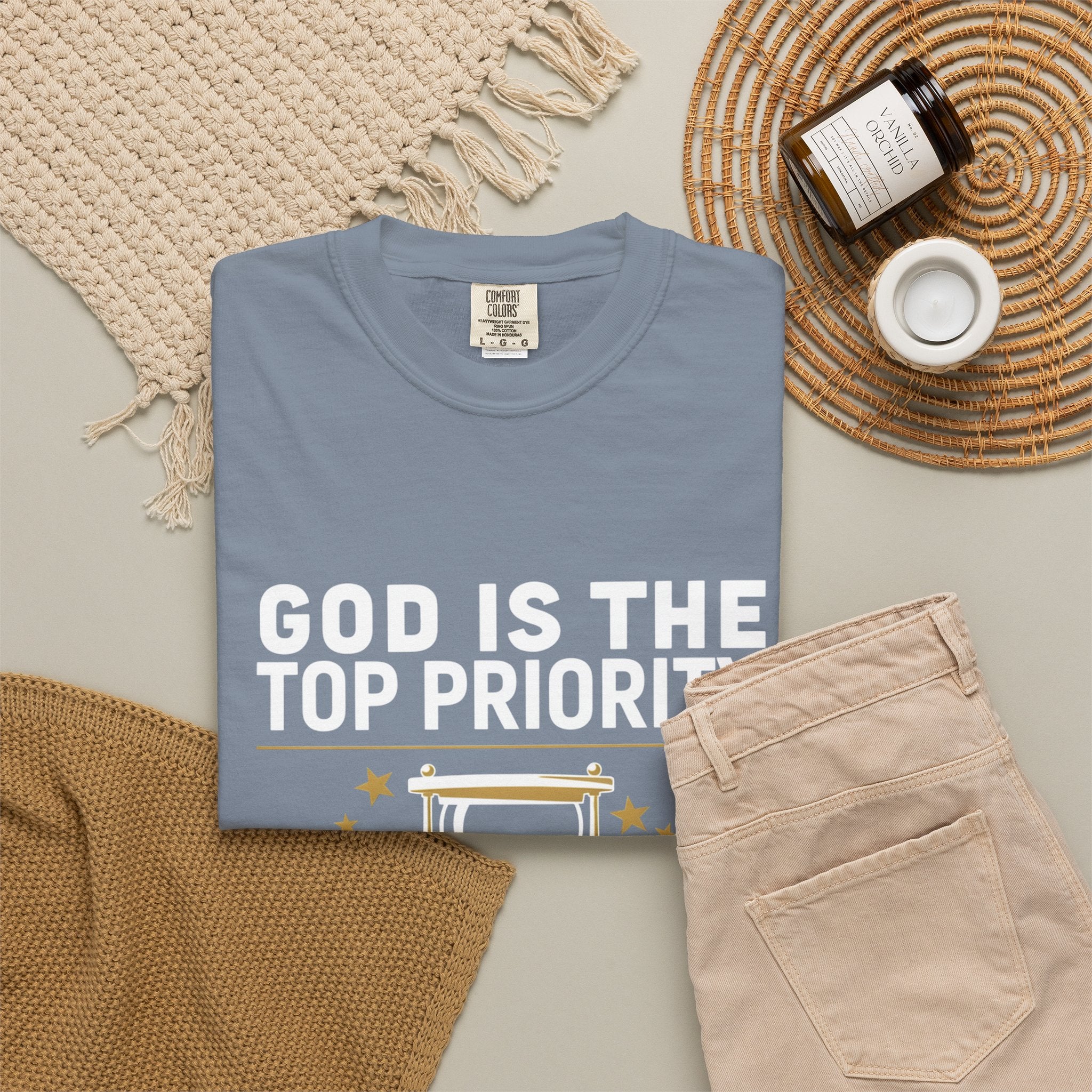 God Is The Top Priority T-Shirt — Faith Christian Inspirational Tee with Hourglass Design