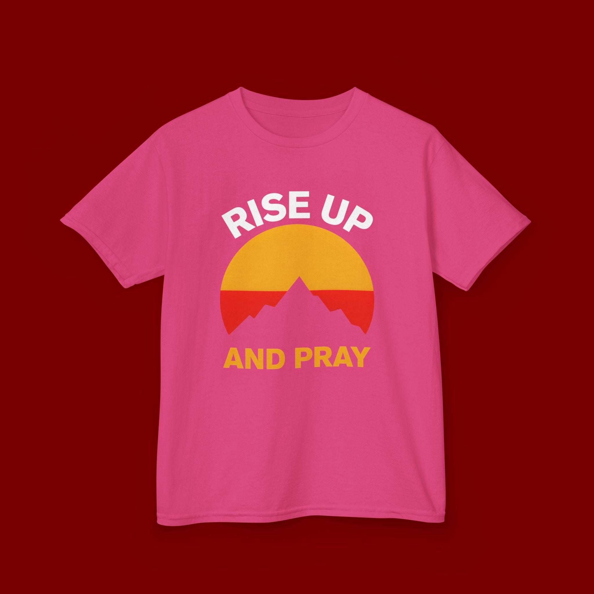 Kids Tee — "Rise Up and Pray" Mountain Sunrise Faith T‑Shirt