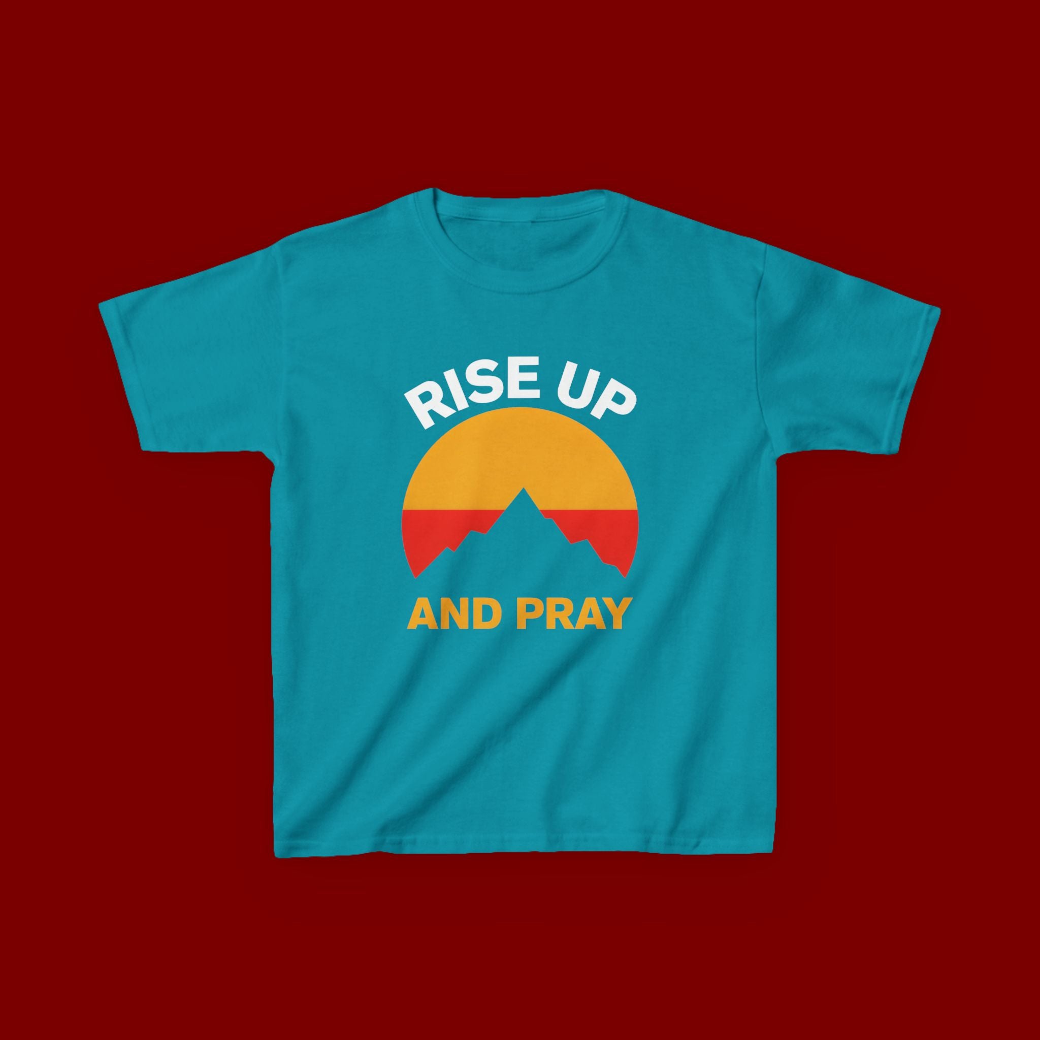 Kids Tee — "Rise Up and Pray" Mountain Sunrise Faith T‑Shirt