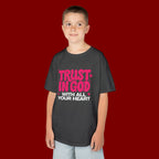 Kids Tee — "Trust in God" Pink Faith Graphic Shirt