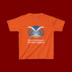 Kids Tee — “When God Steps In, Miracles Happen” Wave Heart Faith Shirt
