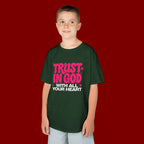 Kids Tee — "Trust in God" Pink Faith Graphic Shirt