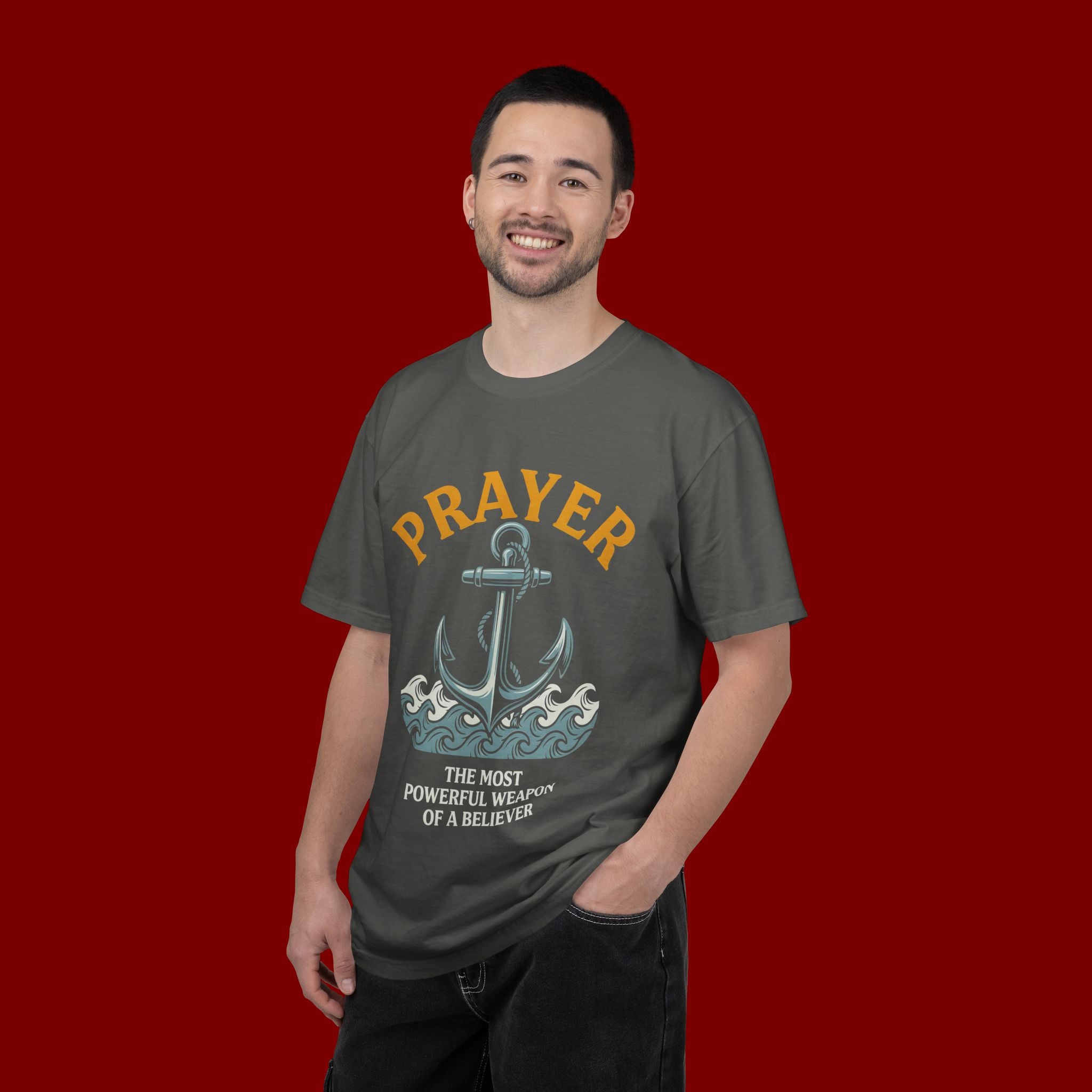 Prayer Anchor T-Shirt — "Prayer: The Most Powerful Weapon of a Believer" Christian Faith Tee