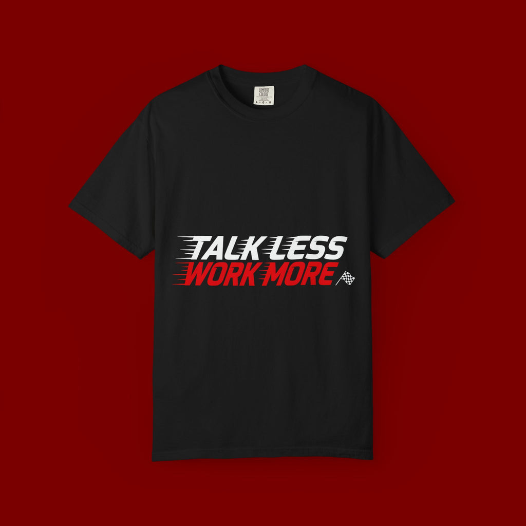 Work More Graphic T-Shirt — Bold Red Minimalist Slogan Tee