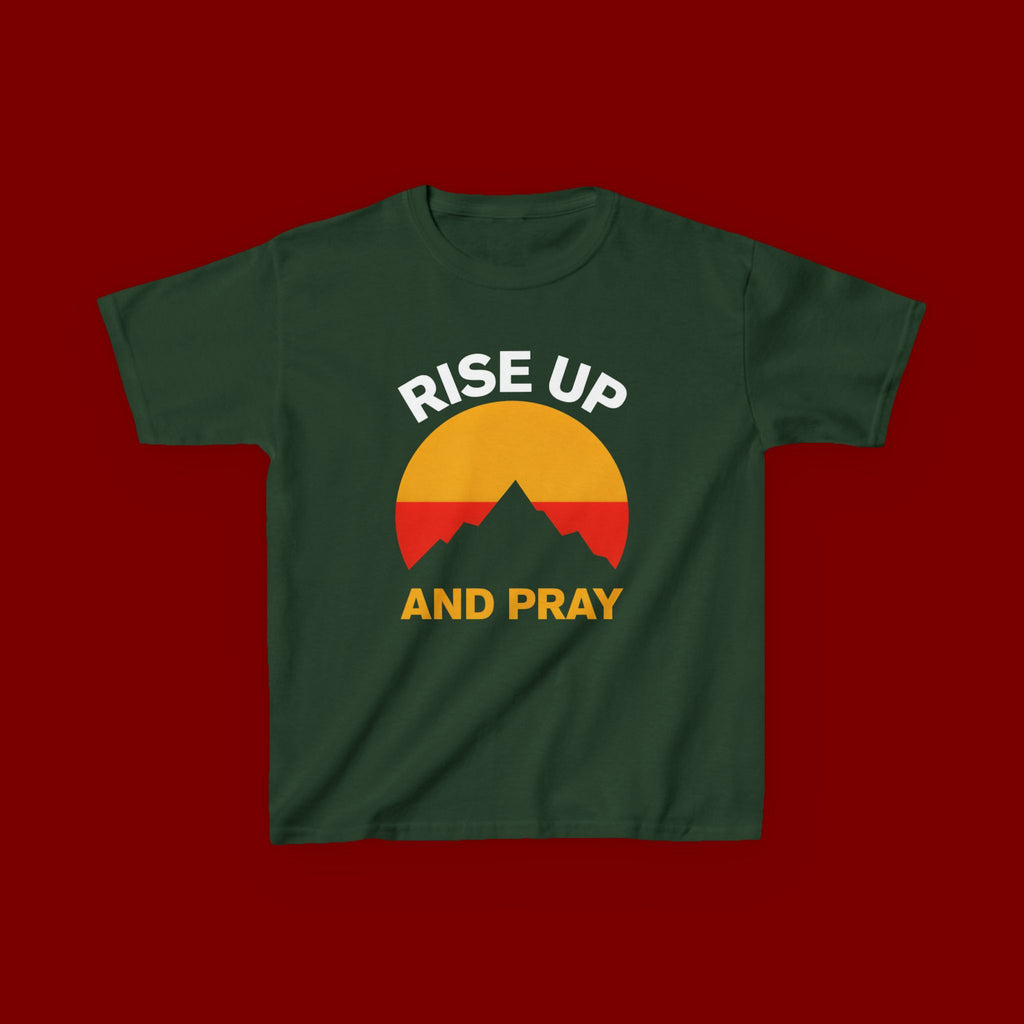 Kids Tee — "Rise Up and Pray" Mountain Sunrise Faith T‑Shirt