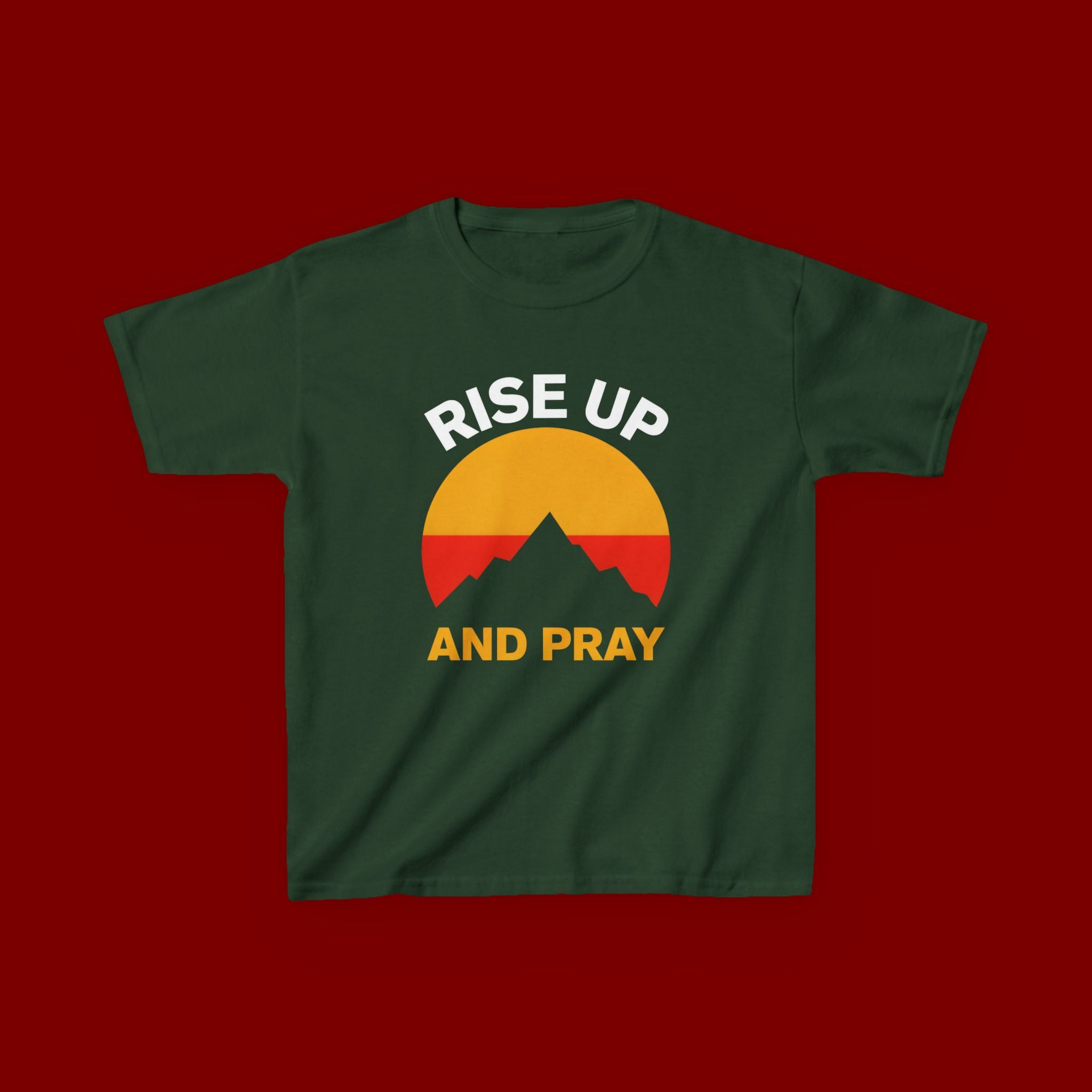 Kids Tee — "Rise Up and Pray" Mountain Sunrise Faith T‑Shirt