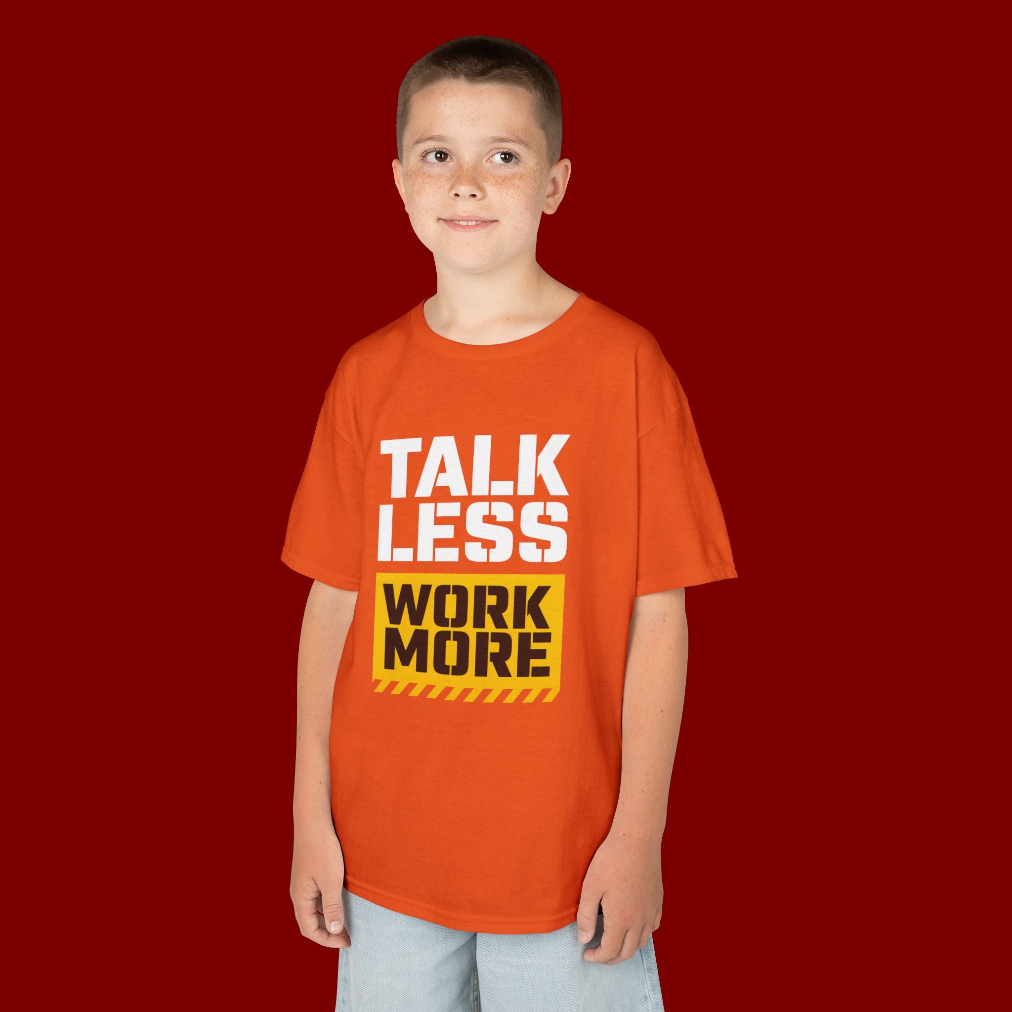 Kids T-Shirt — "Talk Less Work More" Bold Motivational Tee