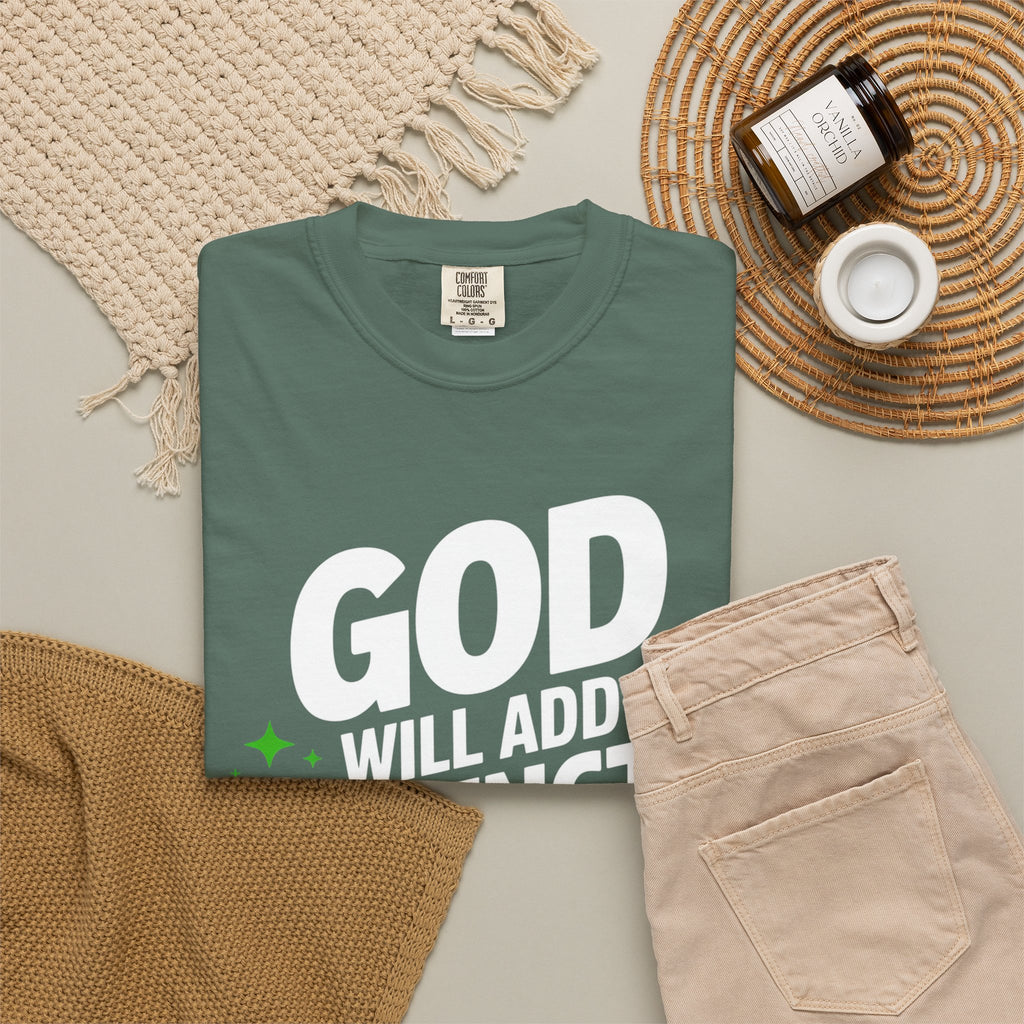 Inspirational T-Shirt — "God Will Add Strength to Your Strength" Christian Faith Tee