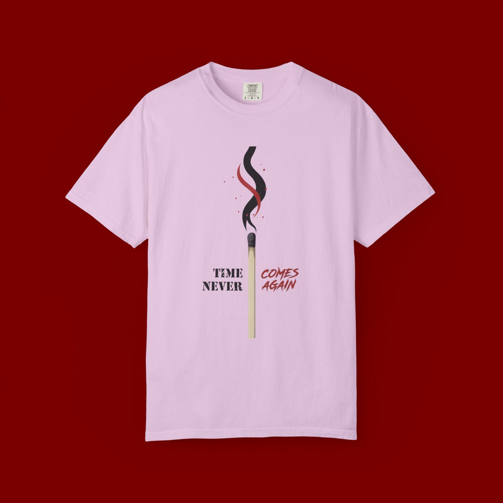 Matchstick Graphic Tee — "Time Never" Minimalist Smoky Design
