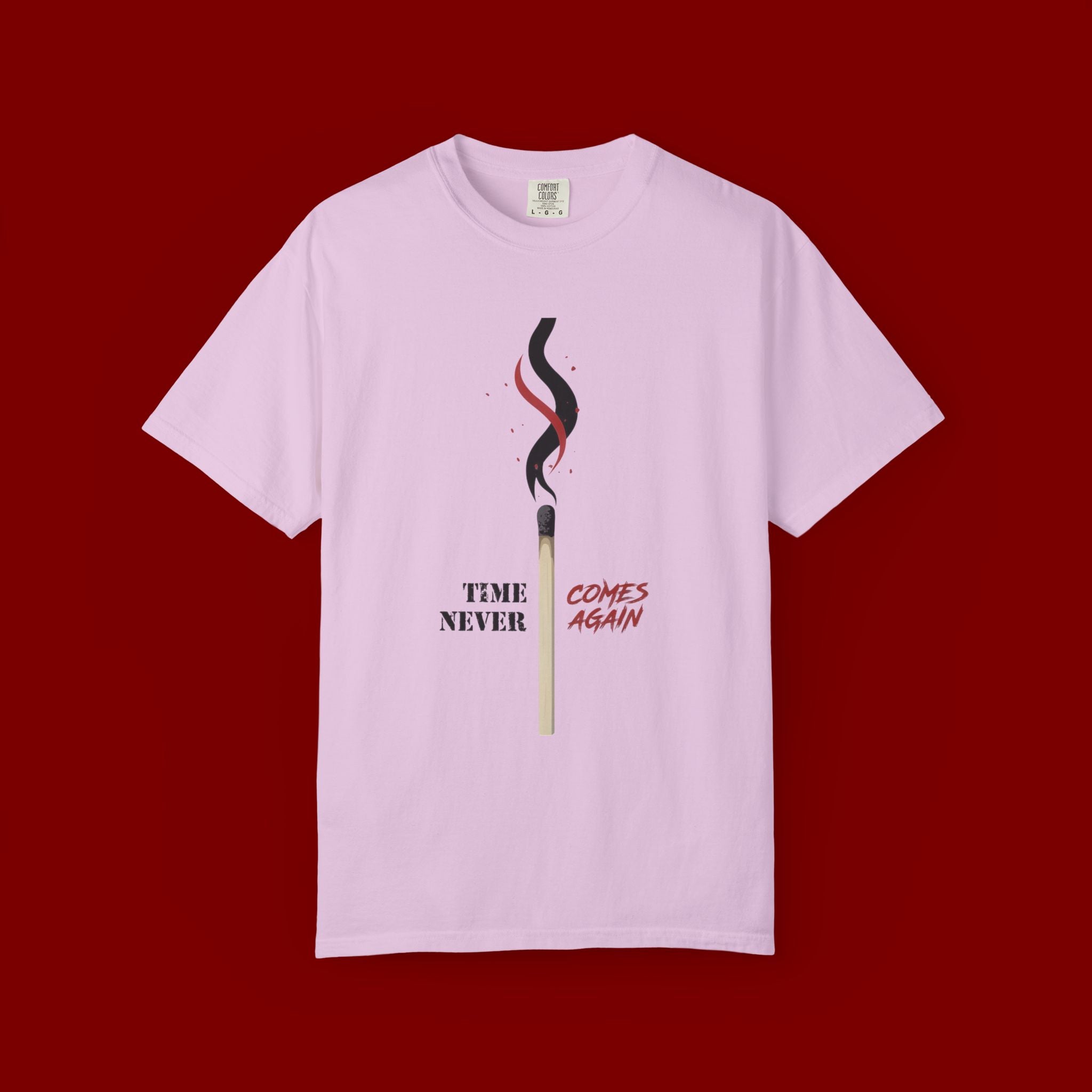 Matchstick Graphic Tee — "Time Never" Minimalist Smoky Design