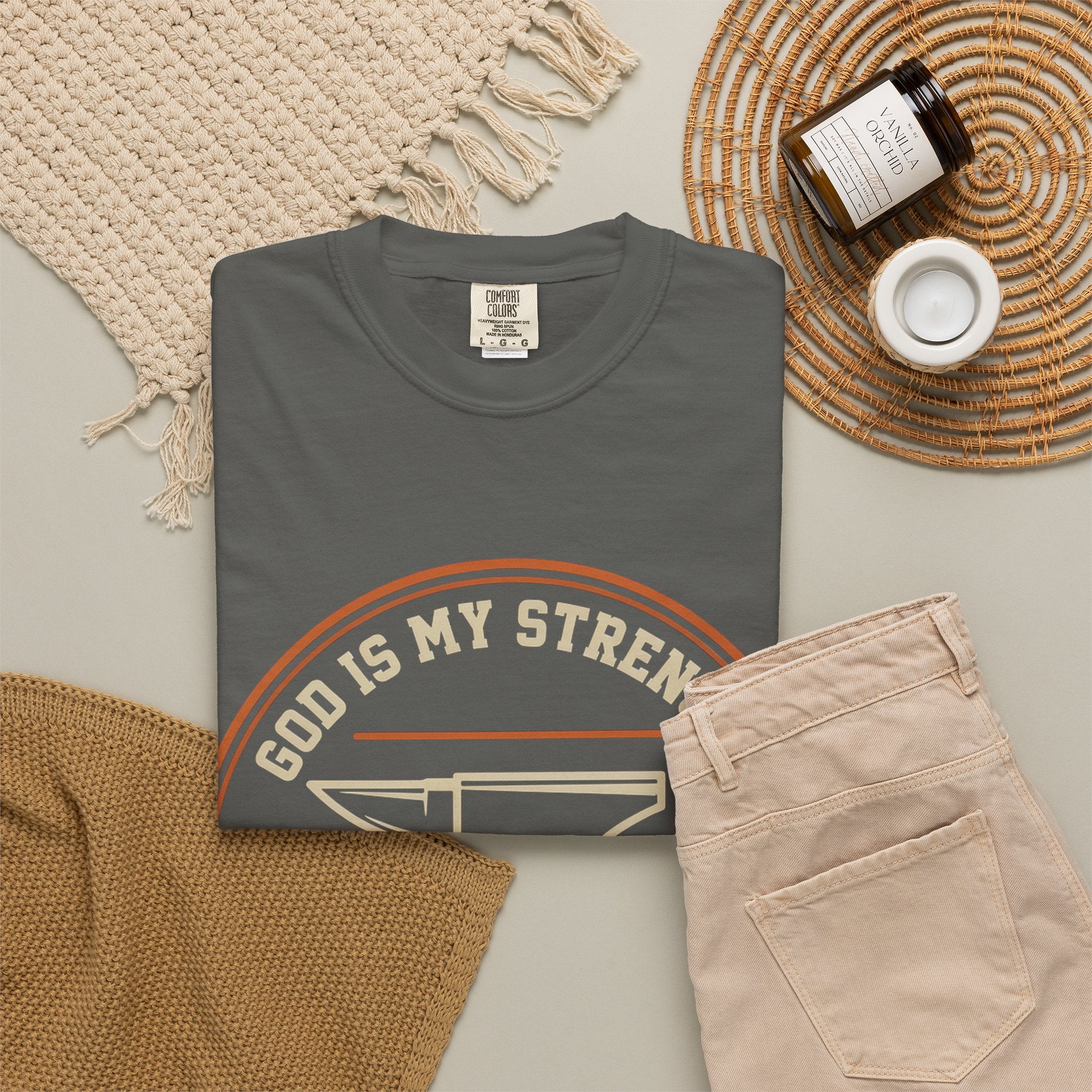 God Is My Strength T-Shirt — Christian Faith Anvil Graphic Tee