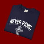 T-Shirt — "Never Panic Just Pray" Anchor Christian Faith Tee