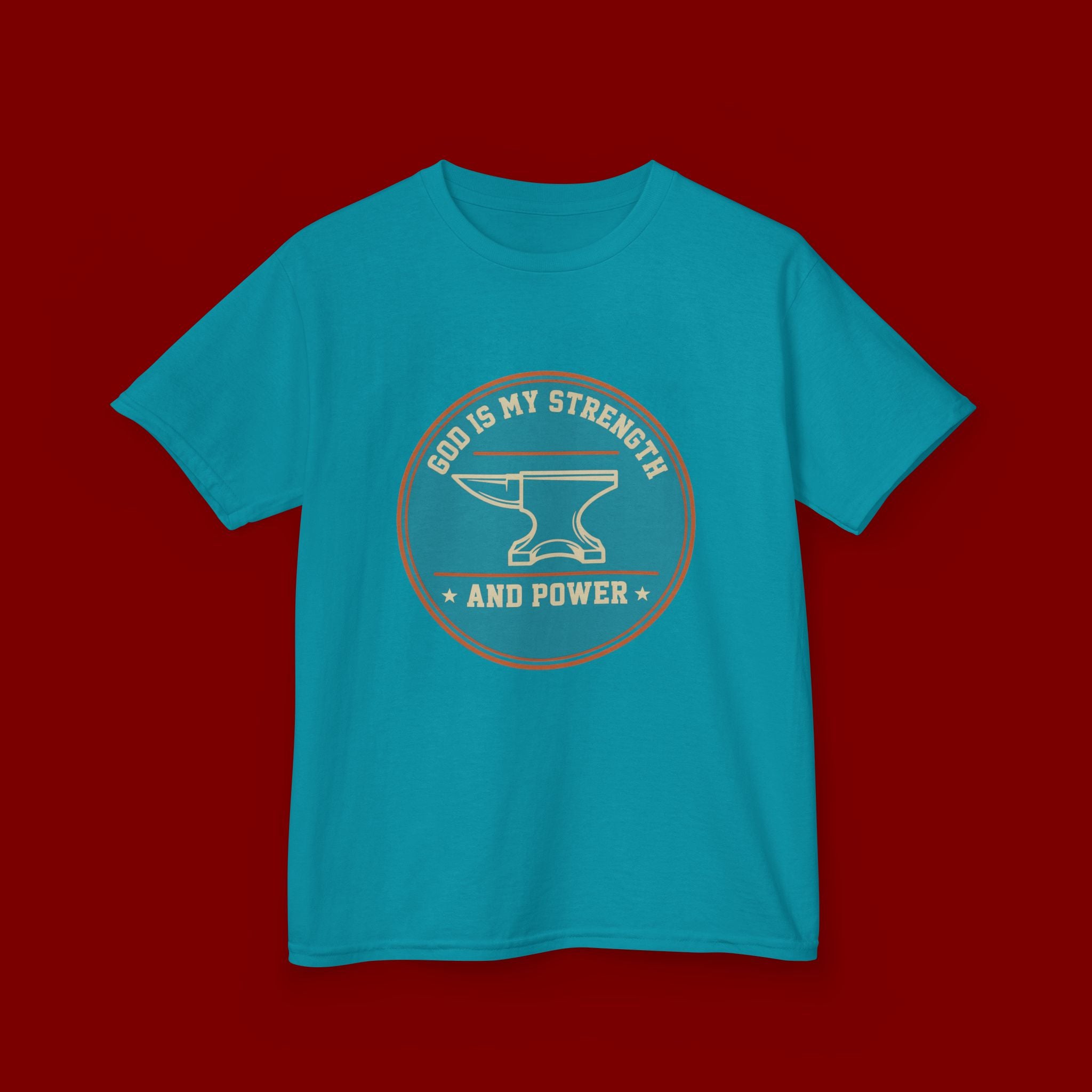 Kids Tee — "God Is My Strength and Power" Anvil & Anvil-Forge Christian Youth Shirt