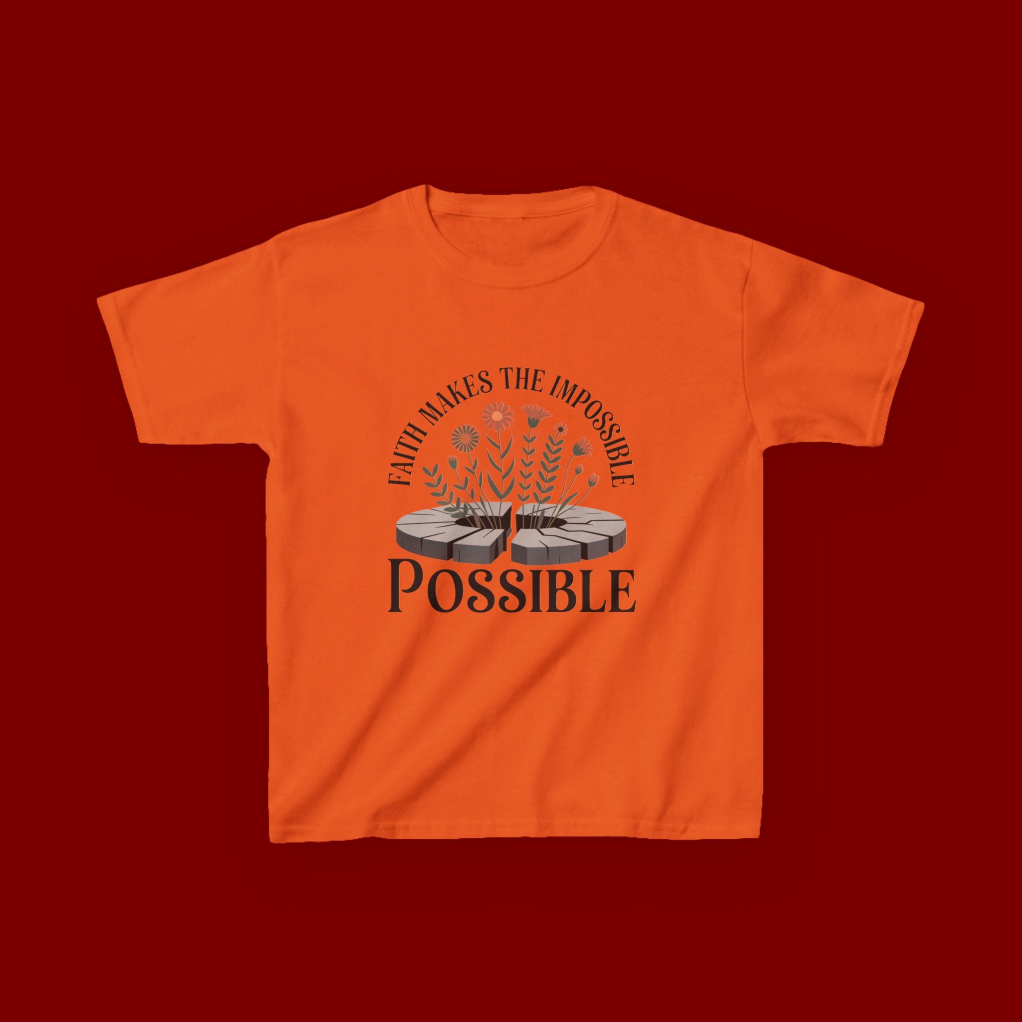 Kids Tee — “Faith Makes the Impossible Possible” Floral Inspirational Shirt
