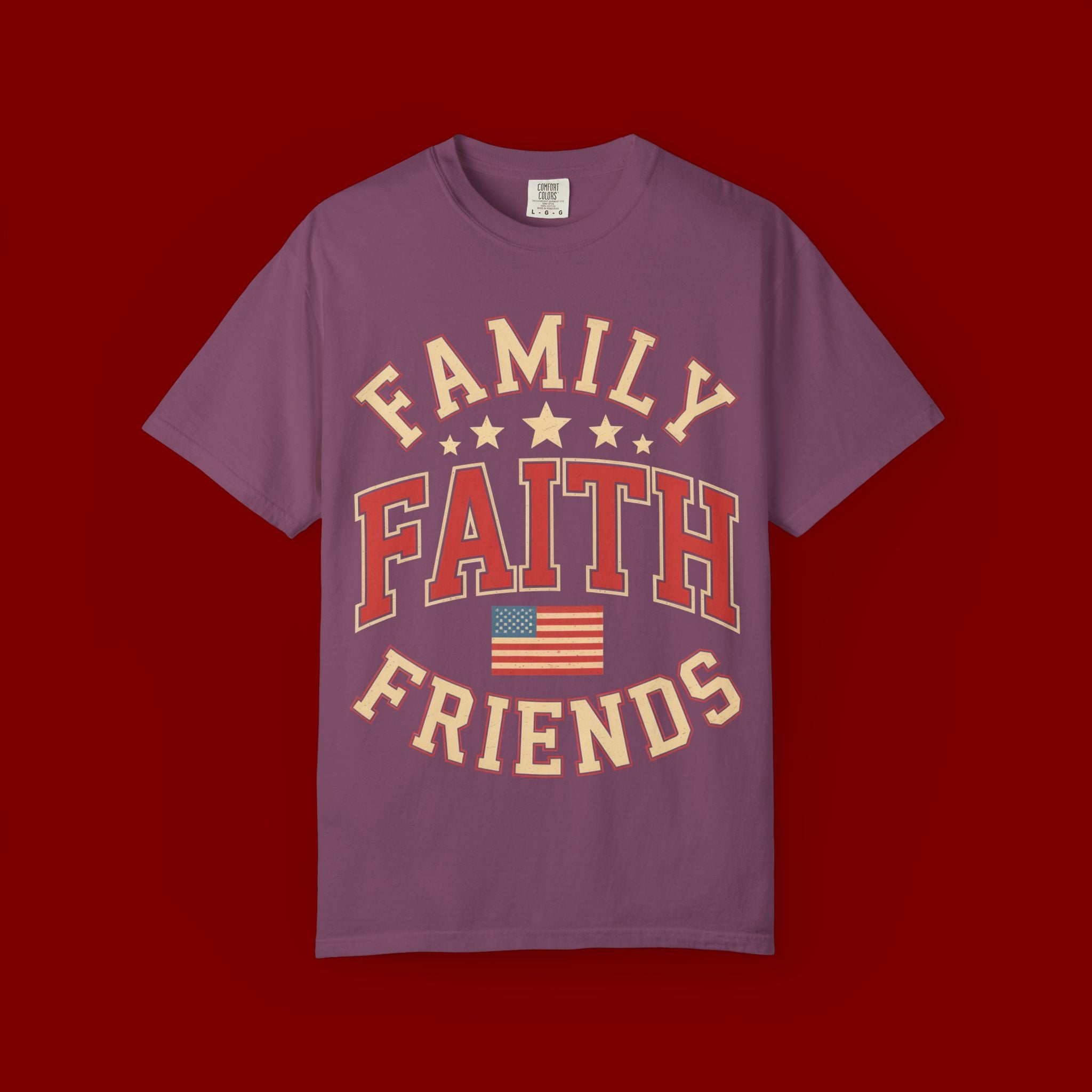 Family Faith Friends T-Shirt — Patriotic American Flag Tee