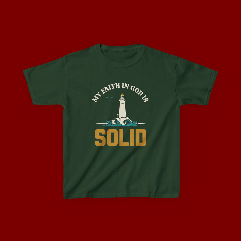 Kids T-Shirt — “My Faith in God is Solid” Lighthouse Christian Tee
