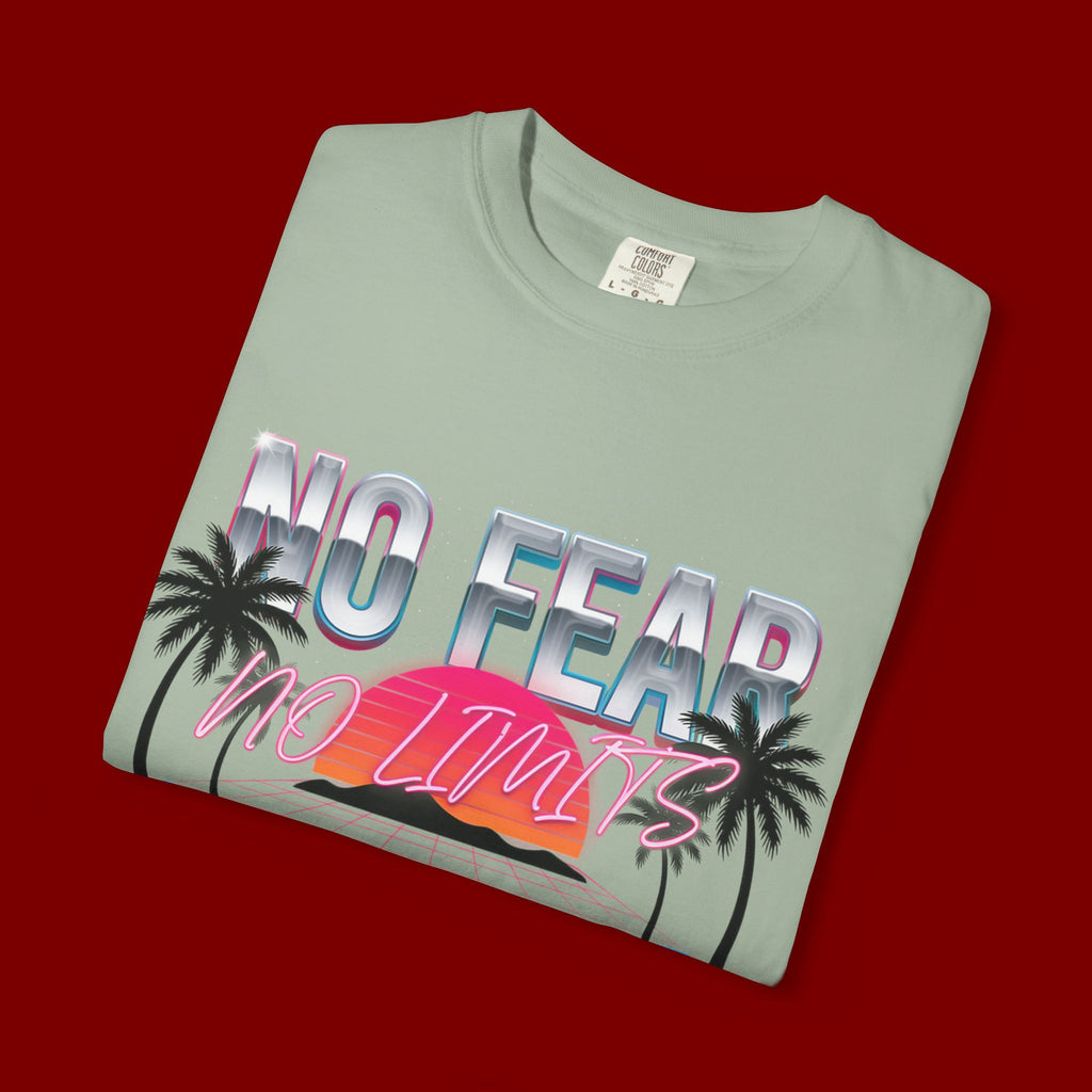No Fear, No Excuses T-Shirt — Retro Sunset Palm Graphic Tee