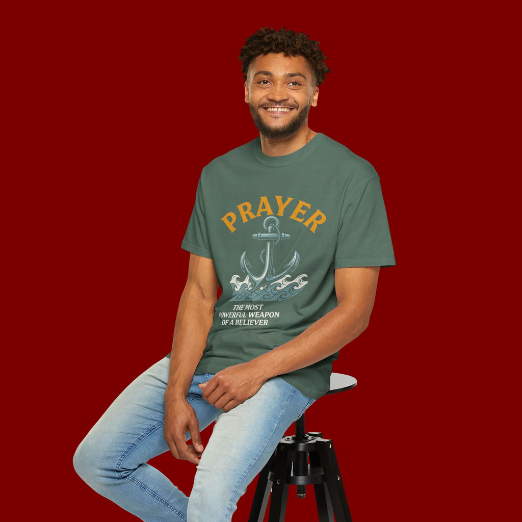 Prayer Anchor T-Shirt — "Prayer: The Most Powerful Weapon of a Believer" Christian Faith Tee