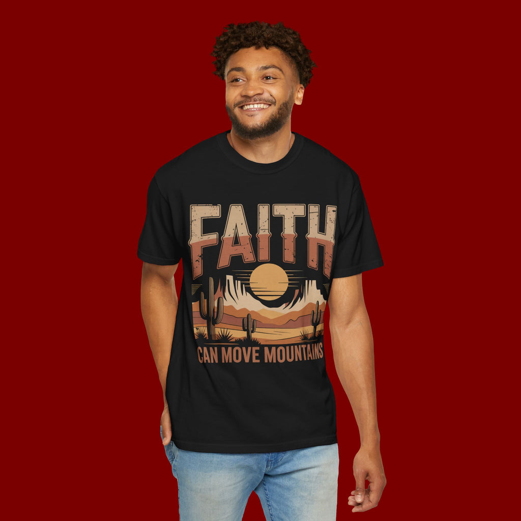 Faith Can Move Mountains T-Shirt — Retro Desert Inspirational Tee