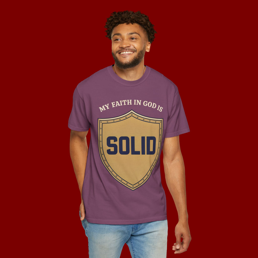 Solid Faith Shield T-Shirt — "My Faith in God Is Solid" Christian Tee