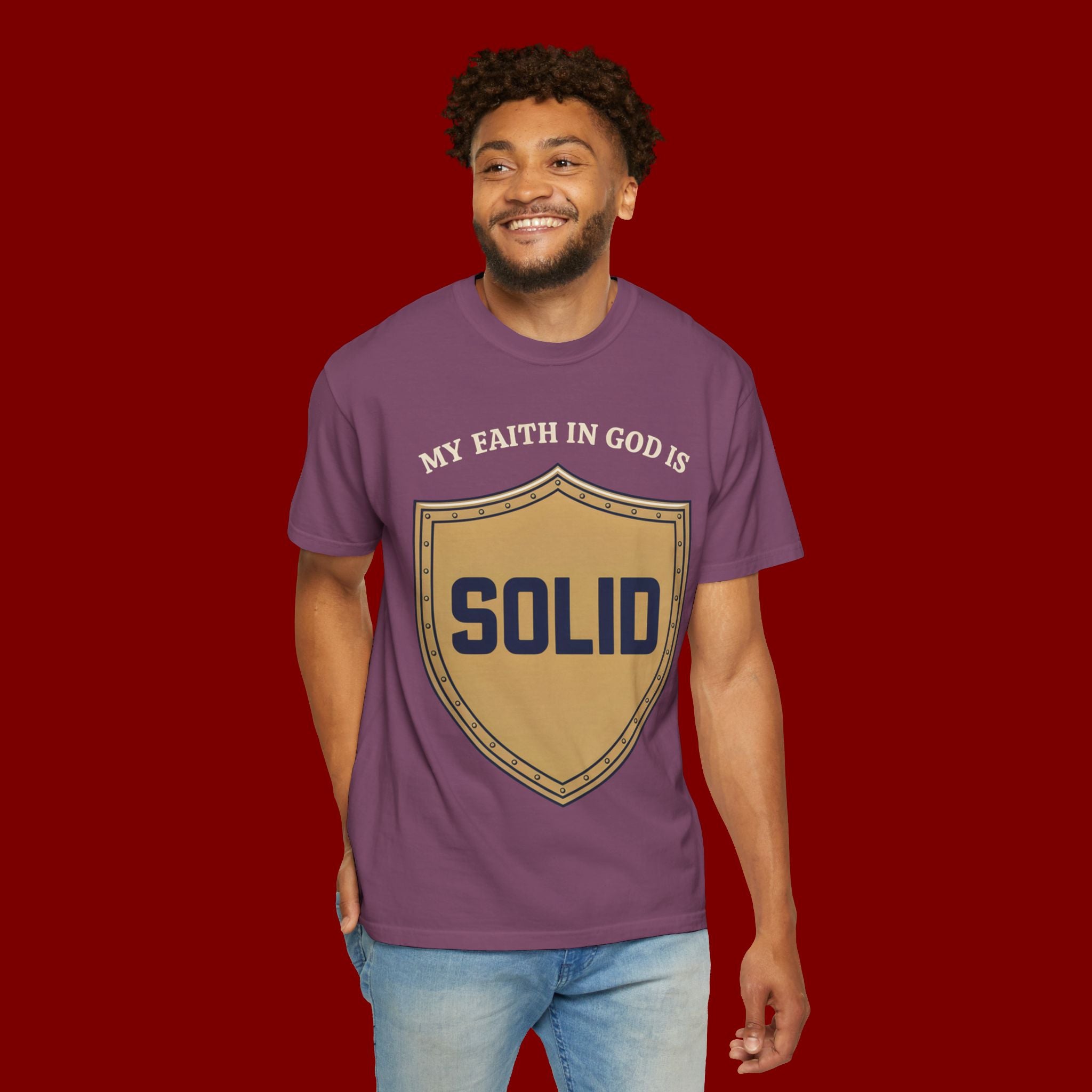 Solid Faith Shield T-Shirt — "My Faith in God Is Solid" Christian Tee