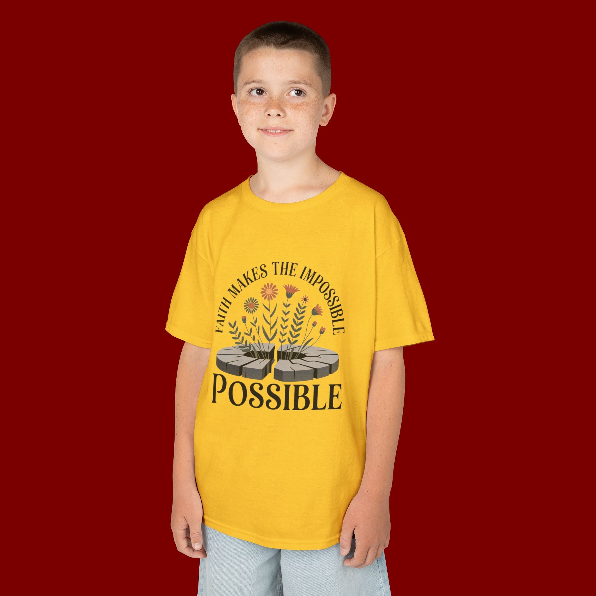 Kids Tee — “Faith Makes the Impossible Possible” Floral Inspirational Shirt