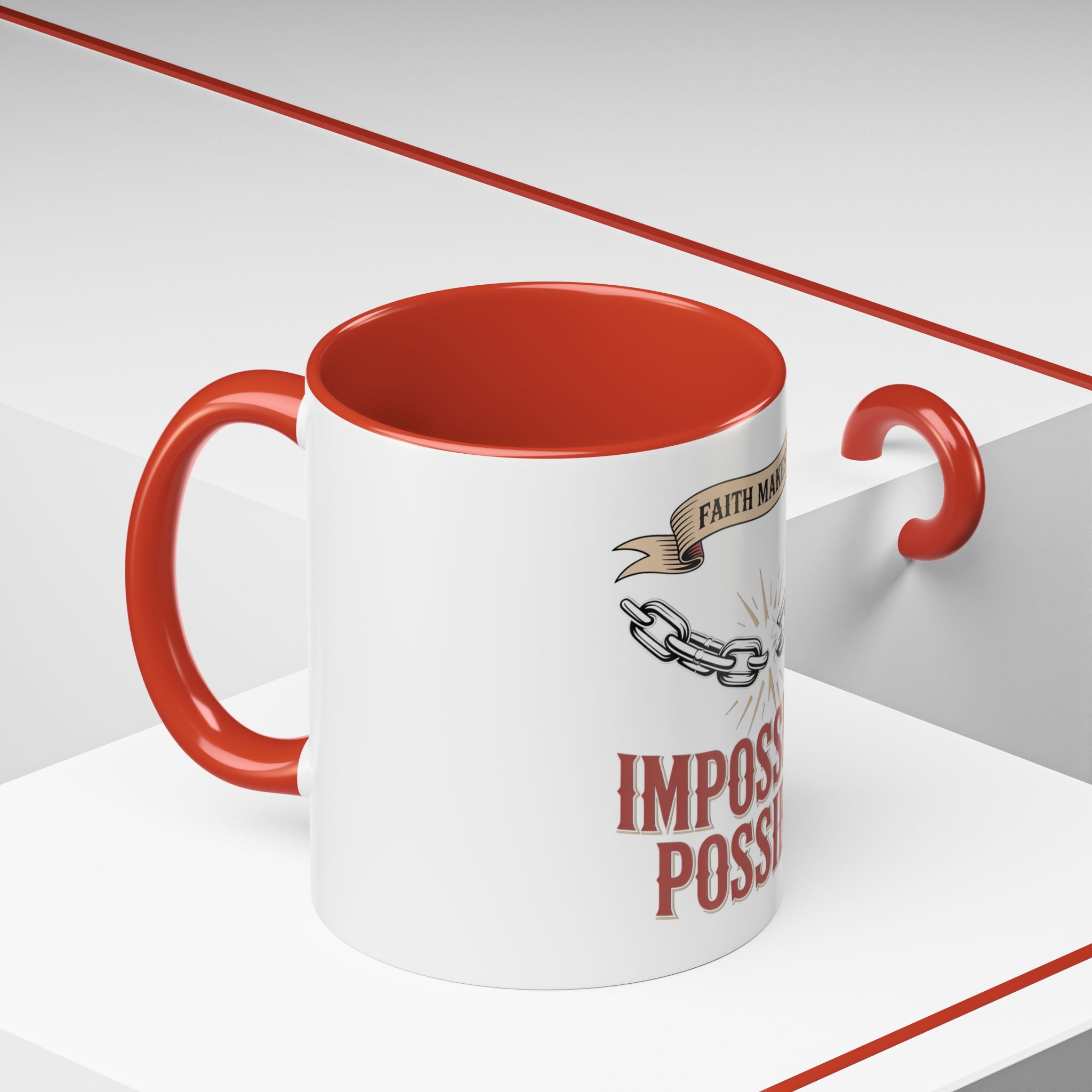 Accent Coffee Mug — "Faith Makes the Impossible Possible" Inspirational Ceramic Mug