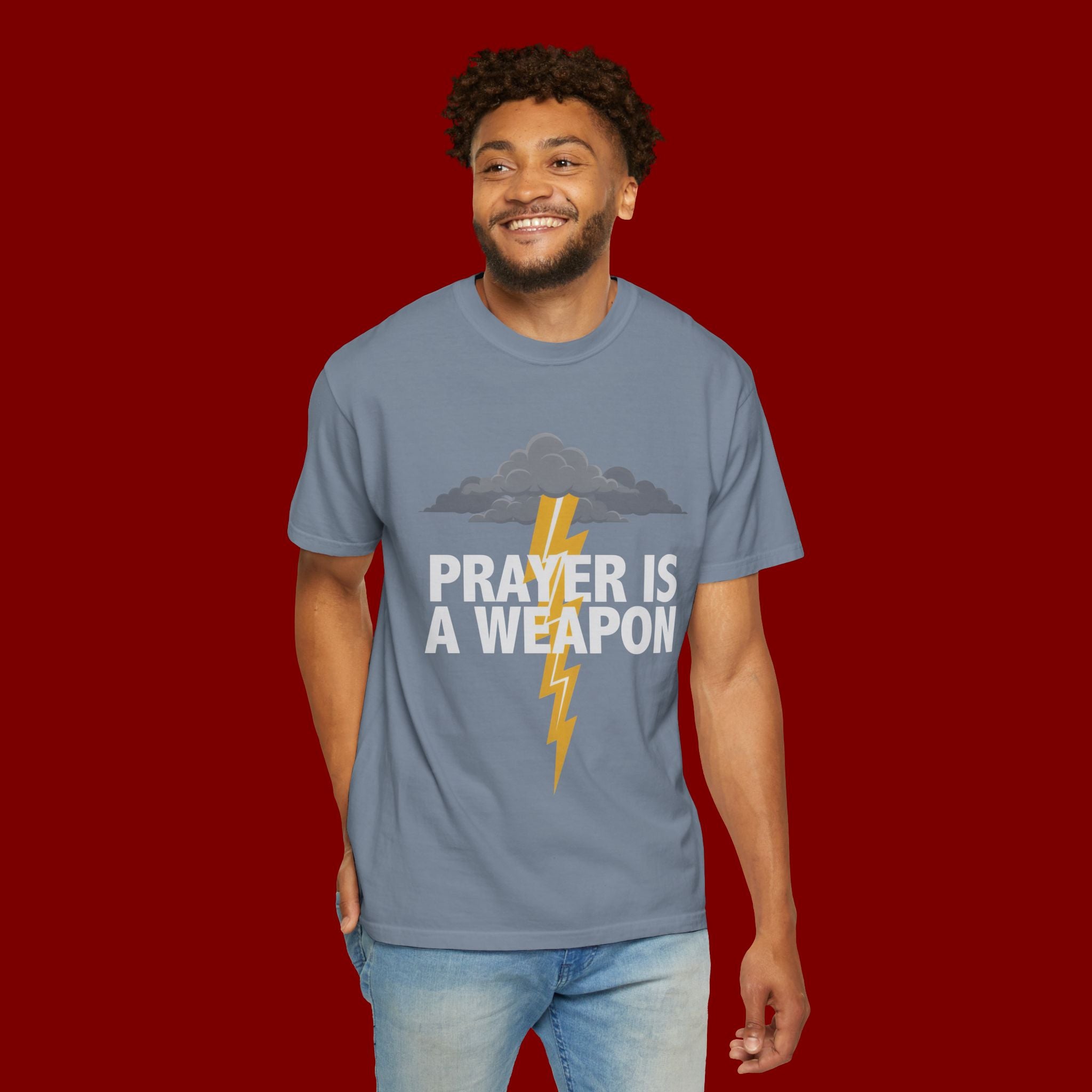 Prayer Is a Weapon T-Shirt — Christian Faith Lightning Graphic Tee